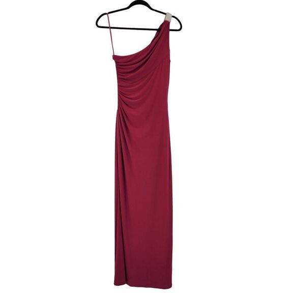 Vintage Ralph Lauren Gown 6 Pink Rhinestone One Shoulder Side Ruched Slit Sexy - Picture 10 of 16